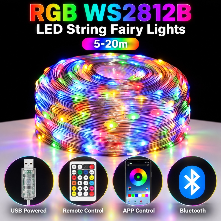 Home Decor Free App - 5-20m WS2812B RGB LED Fairy String