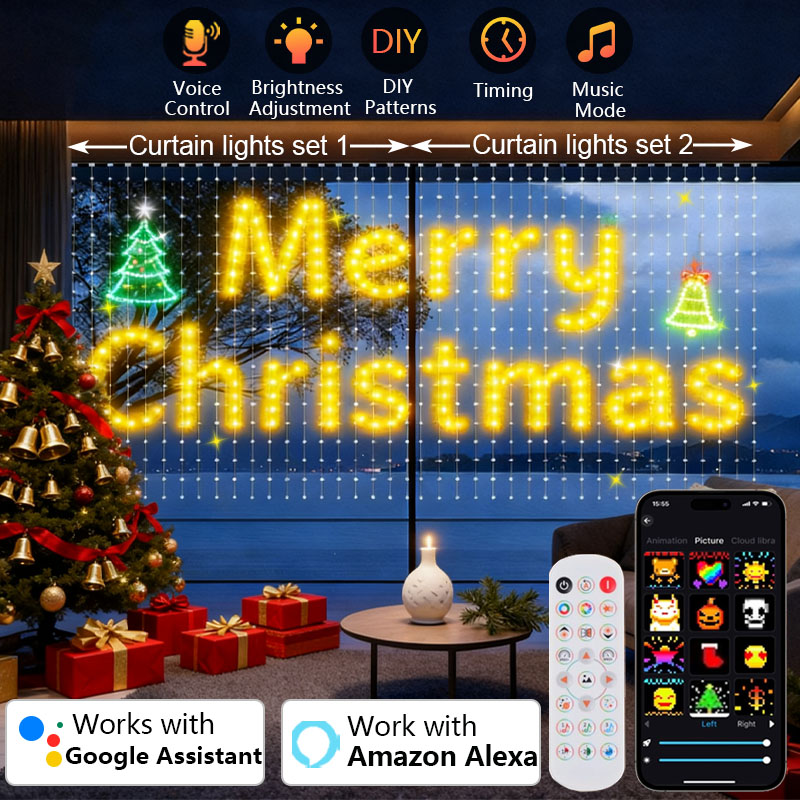 Home Decor Free App - 1/2PCS 400LEDs Smart Curtain Light Christmas